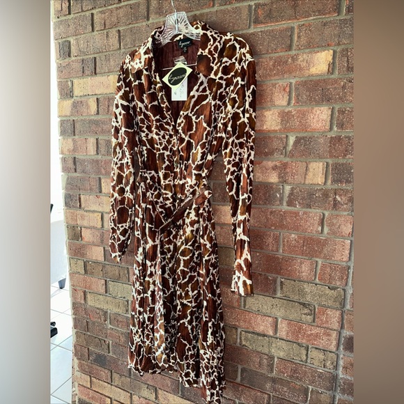 Lynn Richie Vintage NWT Crinkle Silk Giraffe Print Dress Prop Button Up Small - Picture 7 of 12